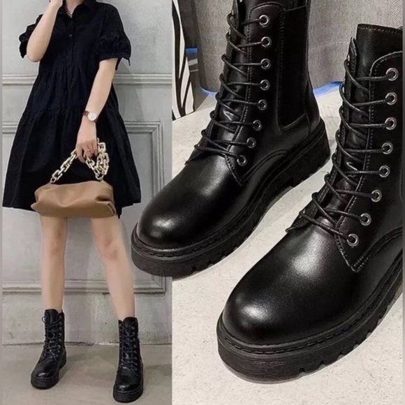 Black Leather Chelsea Combat Boots - Picture 2 of 5